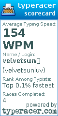 Scorecard for user velvetsunluv