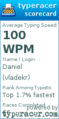Scorecard for user vladekr