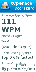 Scorecard for user wae_da_algae
