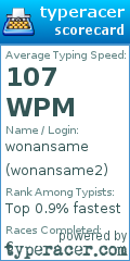 Scorecard for user wonansame2