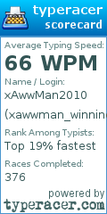 Scorecard for user xawwman_winning_