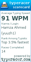 Scorecard for user yuuzh1