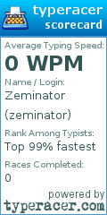 Scorecard for user zeminator