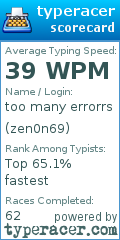 Scorecard for user zen0n69