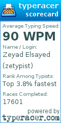 Scorecard for user zetypist